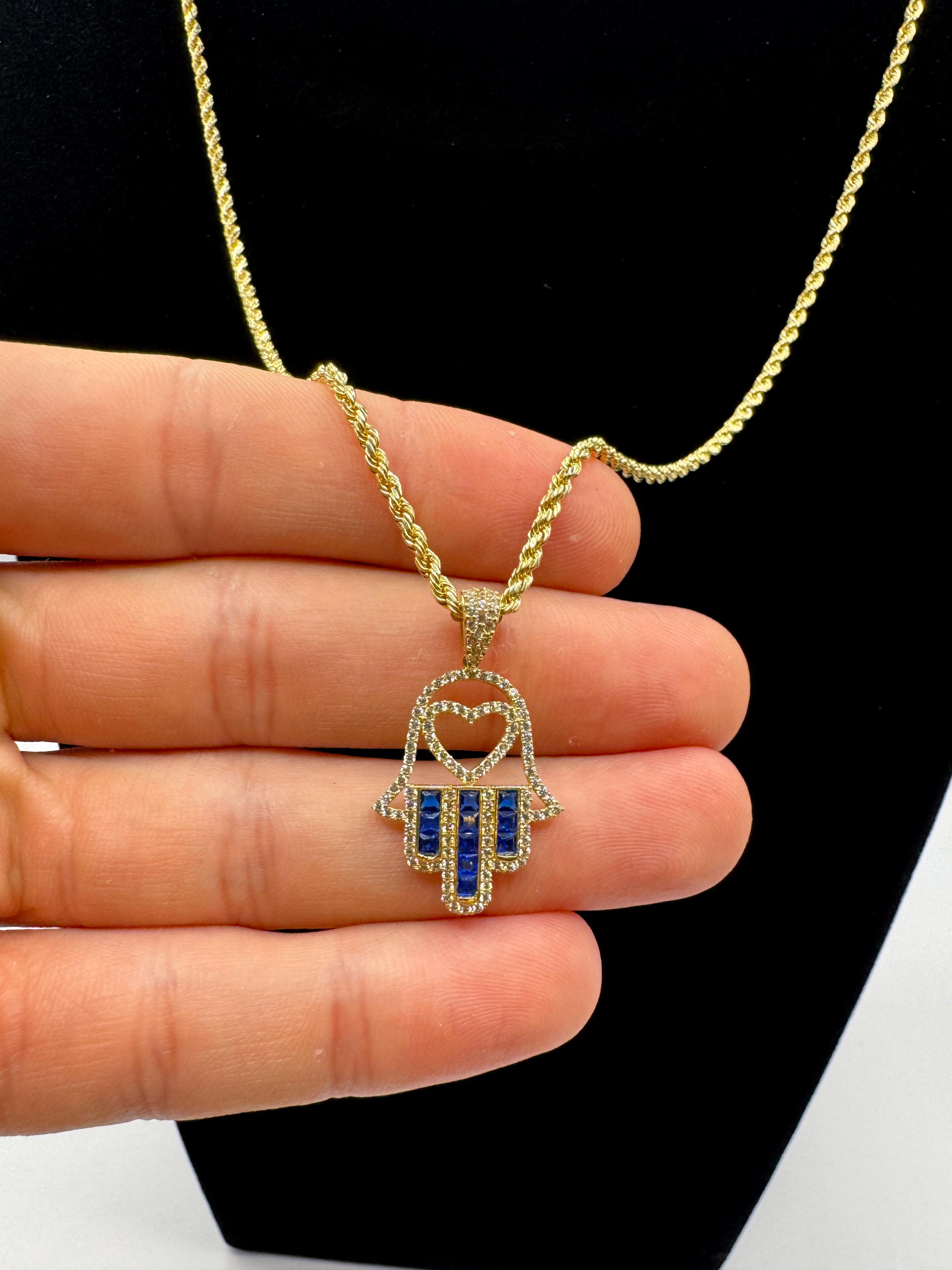 Hand of Fatima with White and Blue Stones Rope Chain