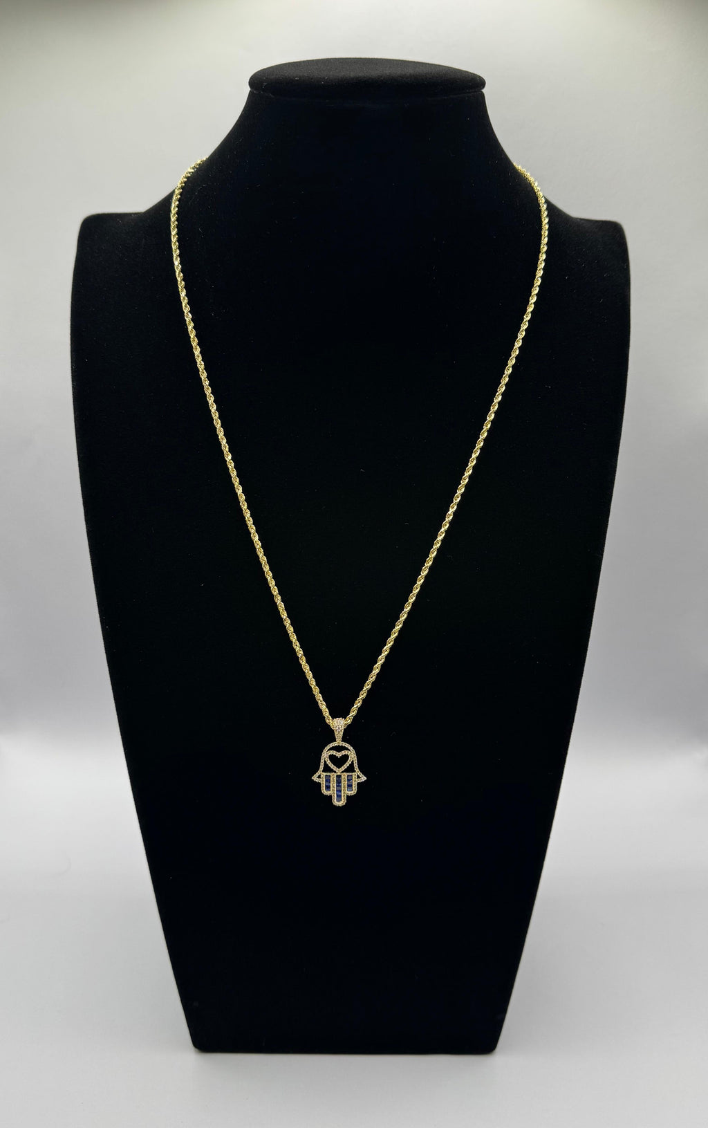 Hand of Fatima with White and Blue Stones Rope Chain